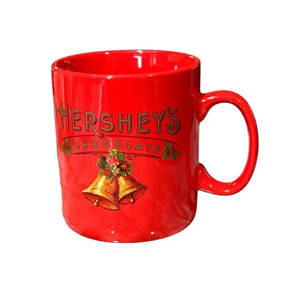 Hersheys Chocolate Galerie Jumbo 24 Oz Red Christmas Bells Holly Mug Extra Large - Picture 3 of 6
